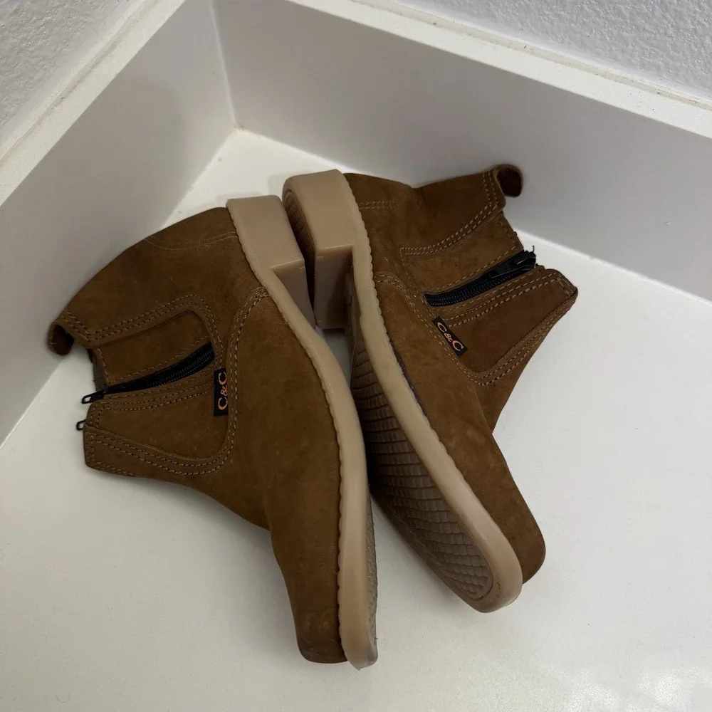 Kids Brazilian Leather Tan Brown Zip Up Wedge Ankle Boots US Youth 3 / 4 BRA 33 - Picture 7 of 9